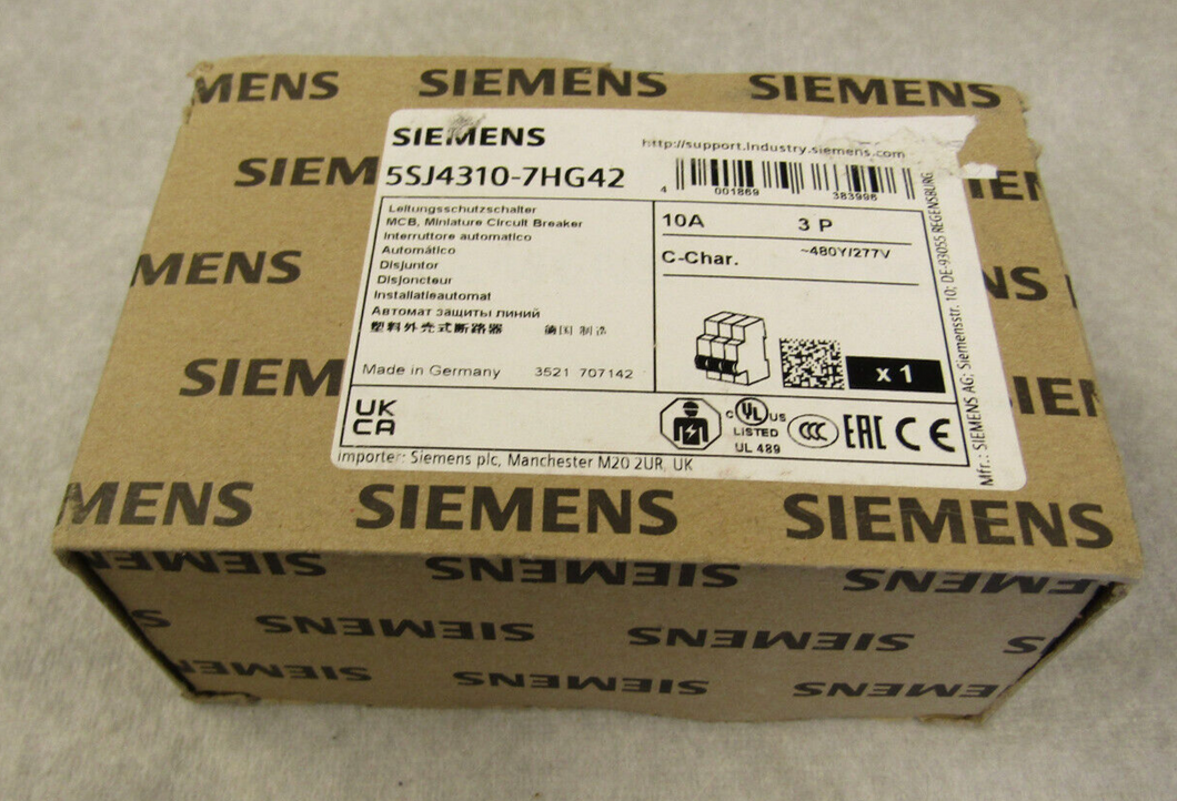 Siemens 5SJ4310-7HG42 10A 3P Circuit Breaker C