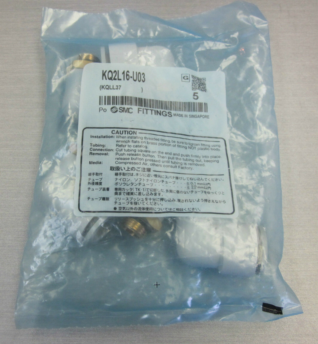 Bag of 5 SMC pneumatic fittings KQ2L16-U03 NEW 16mm hose