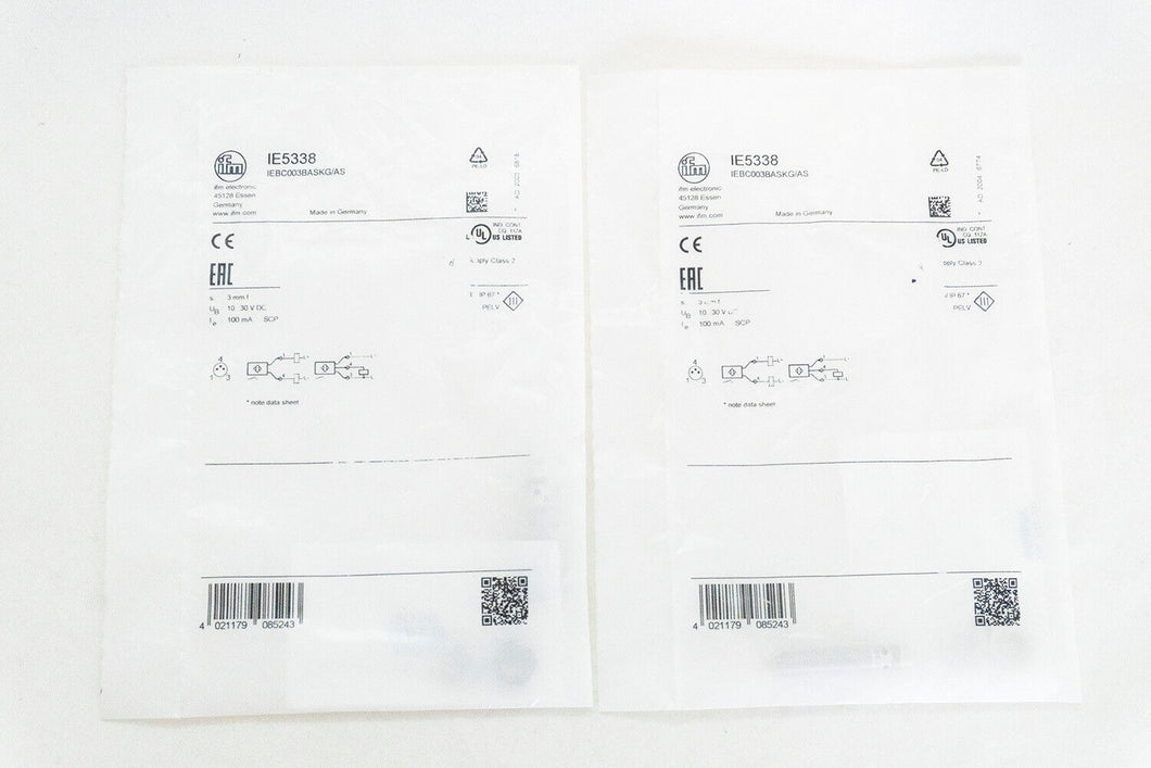 Lot of 2- IFM EFECTOR IE5338 INDUCTIVE SENSOR, M8 x 1, QUICK DISCONNECT