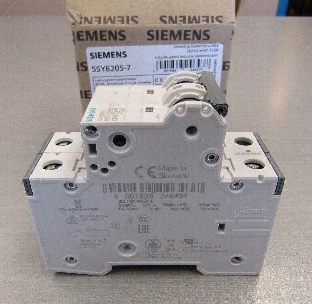 Siemens 5SY6205-7 MCB Minature Circuit Breaker 2P 0.5A C