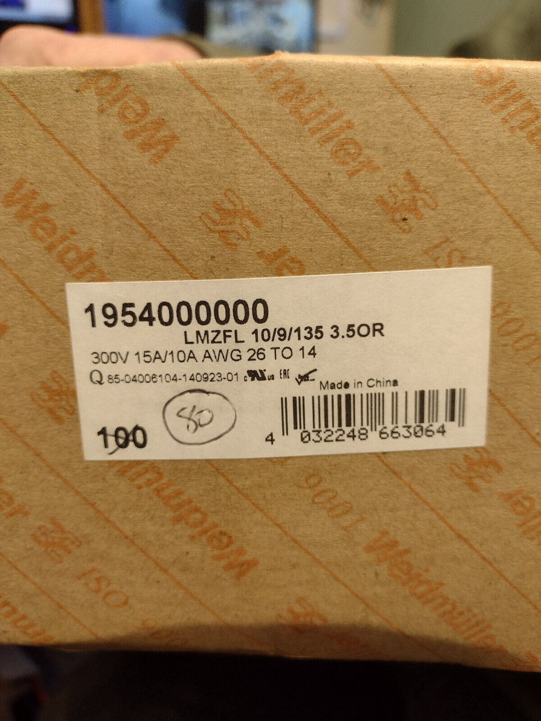 Box of 80 Weidmuller 1954000000 Spring Terminal LMZFL 10/9/135 3.5OR 15/10A