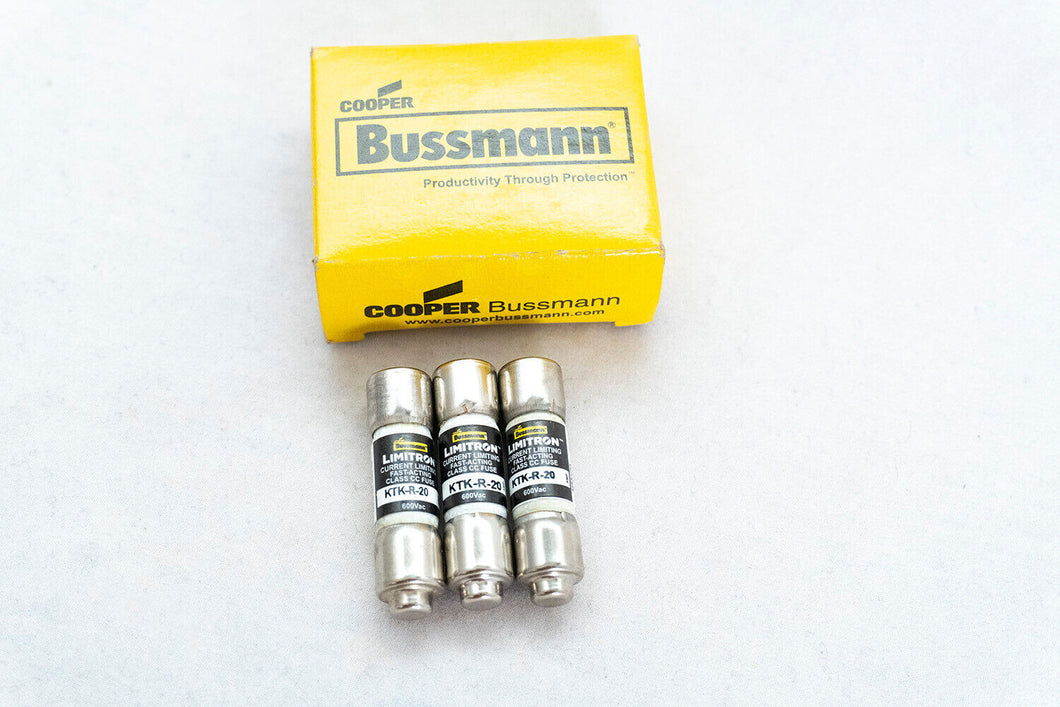 Lot of 3 - Bussmann KTK-R-20 FUSE, 600V, 20 AMP, CLASS CC