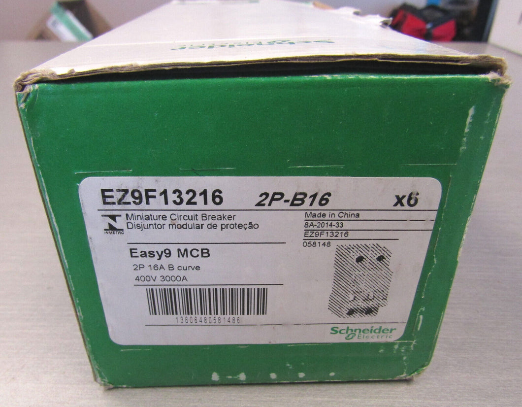 Box of 6 Schneider EZ9F13216 Minature Circuit Breaker 2P-B16 Easy9 MCB