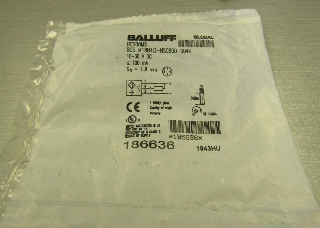 Balluff BCS00M5 Capacitive Proximity Sensor BCS M18B4I3-NSC80D-S04K