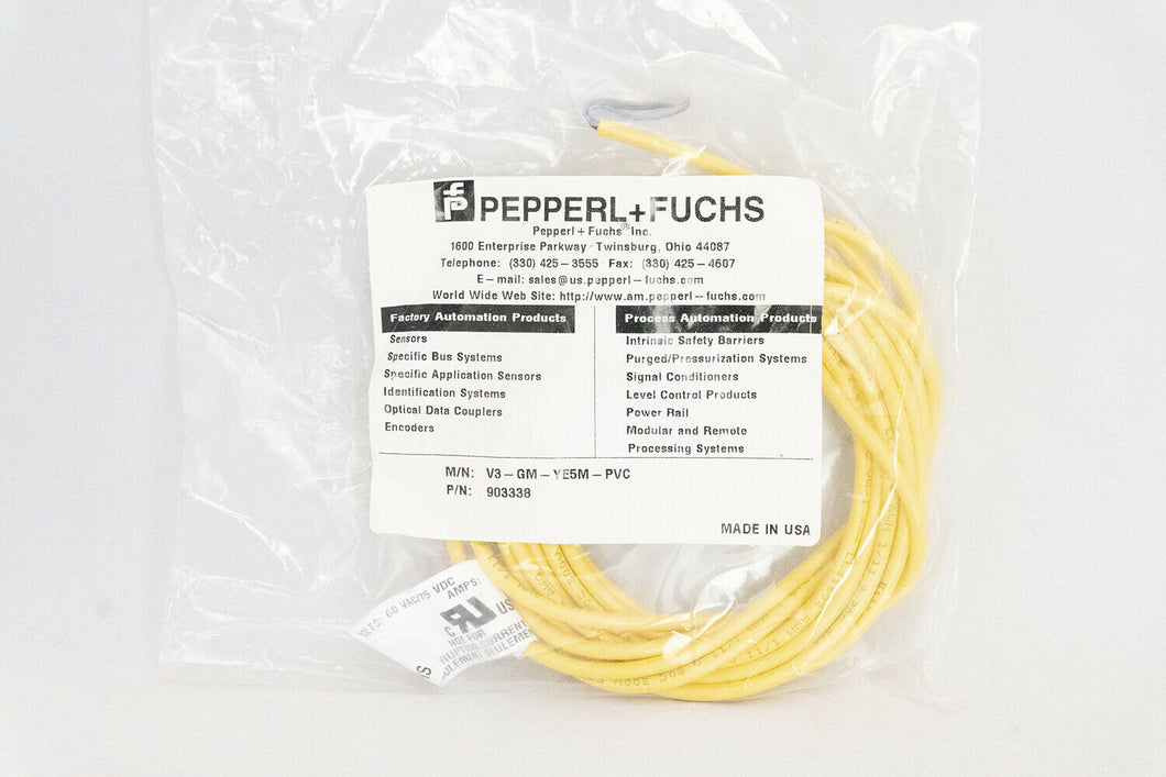 Pepperl+Fuchs V3-GM-YE5M-PVC 903338 Sensor Cable DC Cordset M8 Female 3 PIN