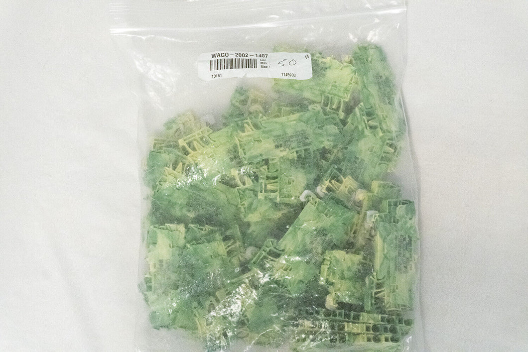 WAGO 2002-1407 Lot of 10- 5MM GROUND TERMINAL BLOCK, 4 CONDUCTOR GREEN/YELLOW
