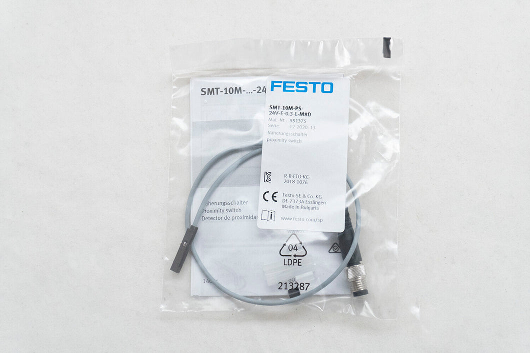 Festo SMT-10M-PS-24V-E-0.3-L-M8D C- SLOT PROX SENSOR, PNP INLINE