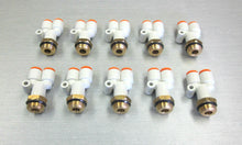 Load image into Gallery viewer, SMC KQ2U07-U03 branch Y 1/4&quot; tube 3/8&quot;UNI thread pneumatic fitting *LOT OF 10*
