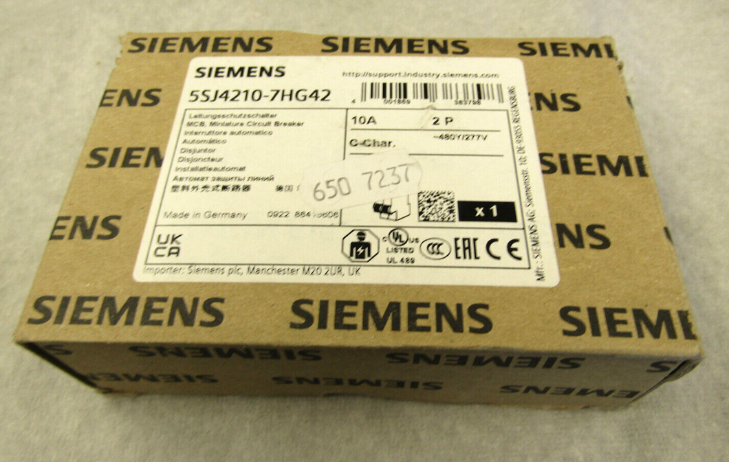 Siemens 5SJ4210-7HG42 Circuit Breaker 10A 2P C Char