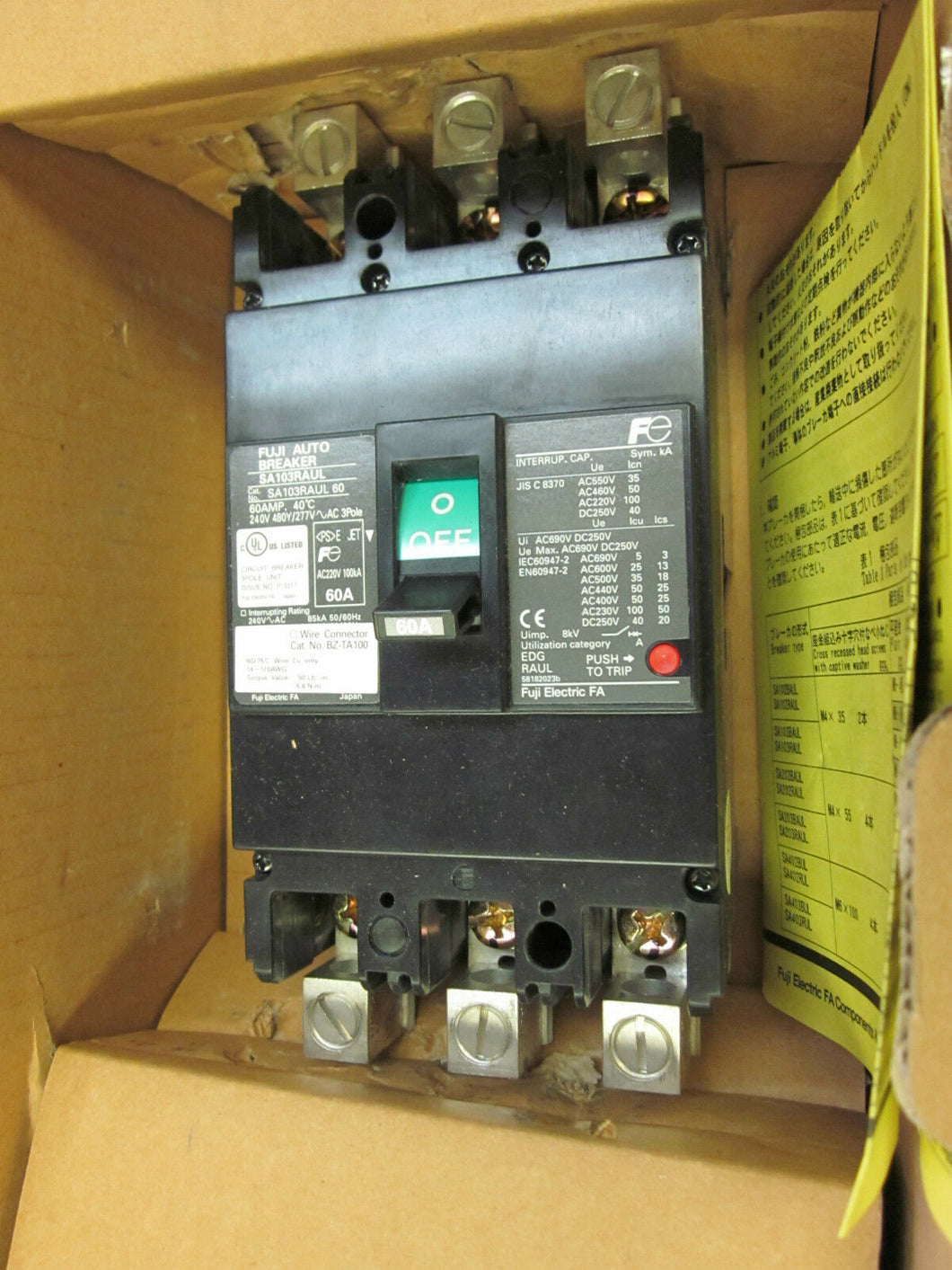 Fuji SA103RAUL circuit breaker 60A 3P