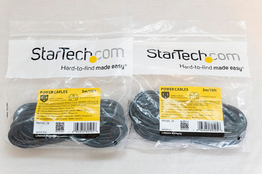 Lot of 2- StarTech NEMA5-15P to C13 standard computer power cord; PXT101_10