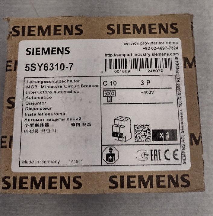Siemens 5SY6310-7 Miniature Circuit Breaker 10A C 3P