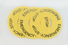 Load image into Gallery viewer, AEG BNP-ES 225 Three Legend Plates 22mm - PlasticRound Yellow &quot;E-STOP&quot;
