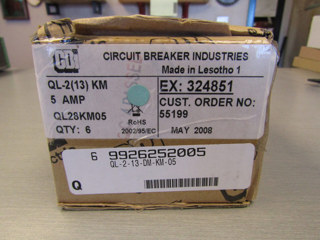 Box of 6 Circuit Breaker Industries QL28KM05 5A QL-2-13-DM-KM-05