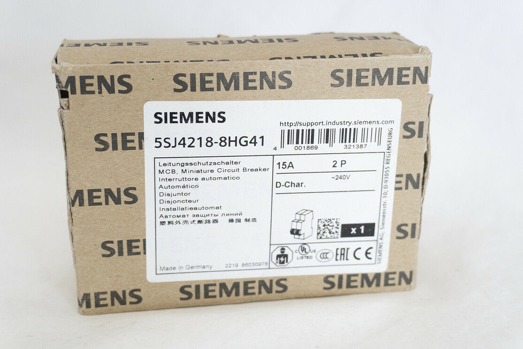 Siemens 5SJ4218-8HG41 CIRCUIT BREAKER, 15 AMP HIGH INDUCTIVE, 2-POLE, 240 VAC, U