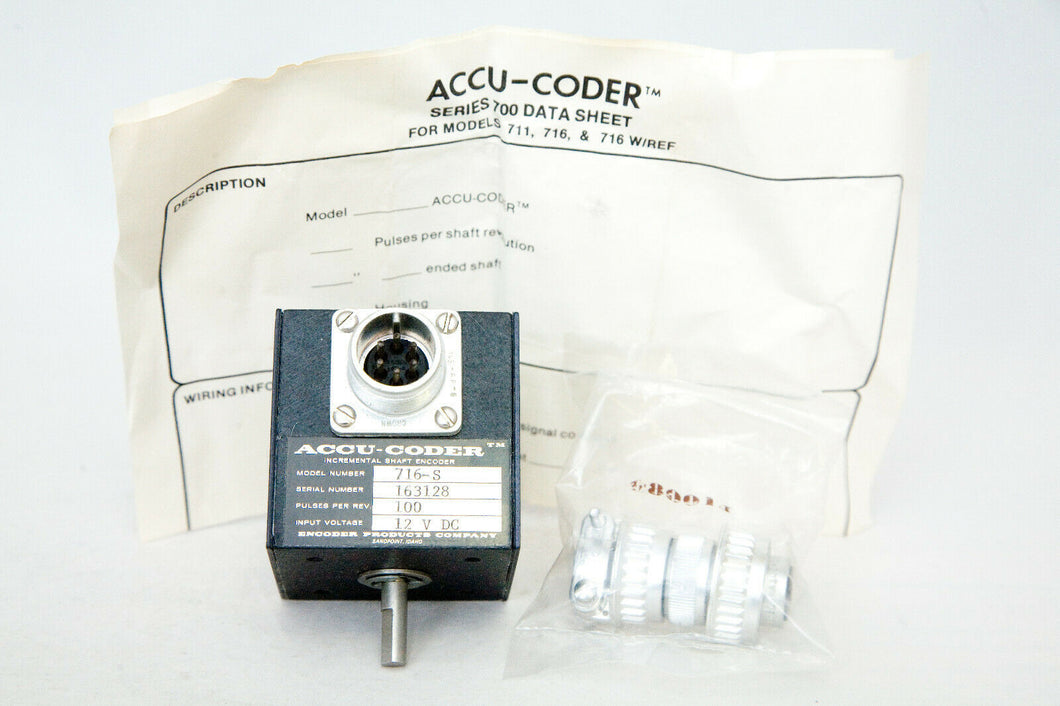 Encoder Products Co. Accu-coder 716-S Incremental Shaft Encoder 100 PPR 12 VDC