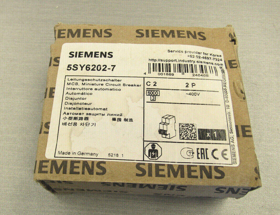 Siemens 5SY6202-7 MCB Minature Circuit Breaker 2P 2A C
