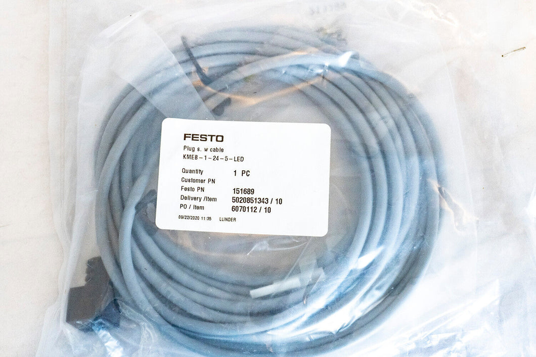 Festo 151689 SOLENOID-ACTUATED PLUG WITH CABLE, LED, 5 METER LENGTH