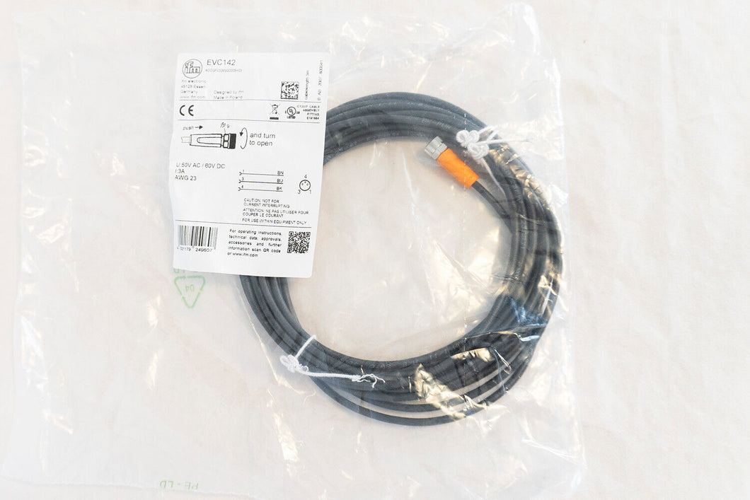 IFM EVC142 QUICK DISCONNECT CABLE, M8 (PICO) 3-PIN/WIRE STRAIGHT, 5M LENGTH