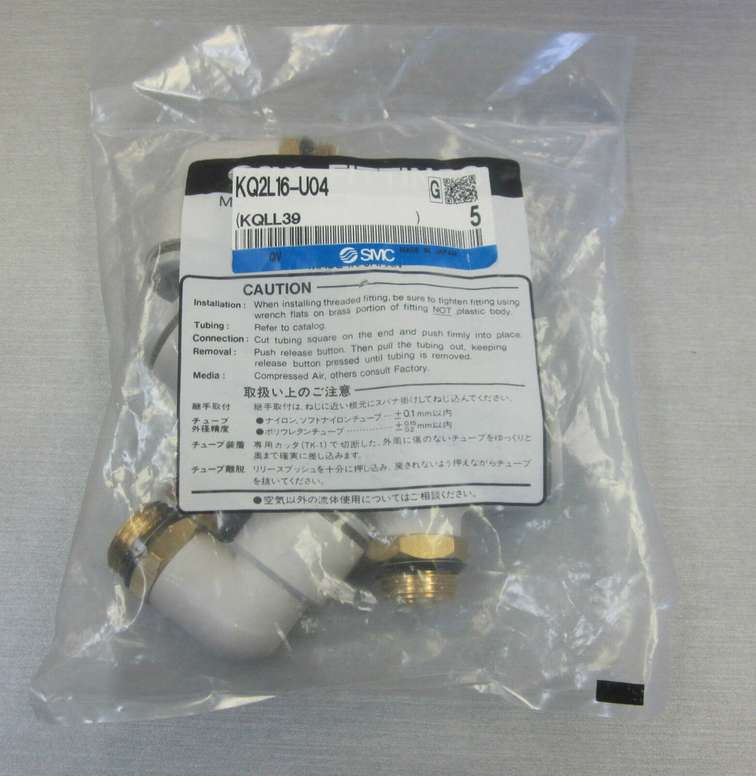 Bag of 5 SMC pneumatic fittings KQ2L16-U04 NEW 16mm hose
