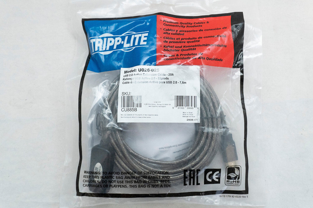 TrippLite 4885853 ACTIVE USB 2.0 EXTENSION CABLE USB-A M/F 25FT 7.6MM