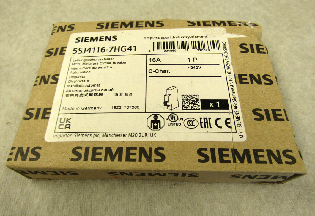 Siemens 5SJ4116-7HG41 16A 1P Circuit Breaker C