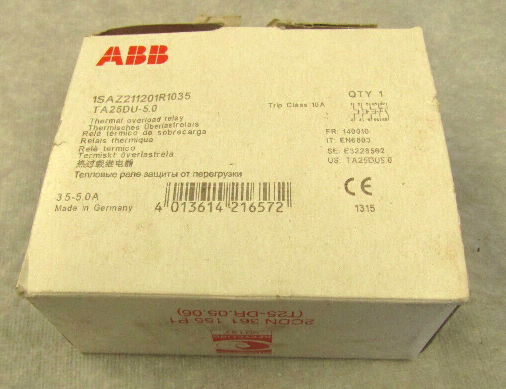 ABB 1SAZ211201r1035 TA25DU-5.0 Thermal Overload Relay
