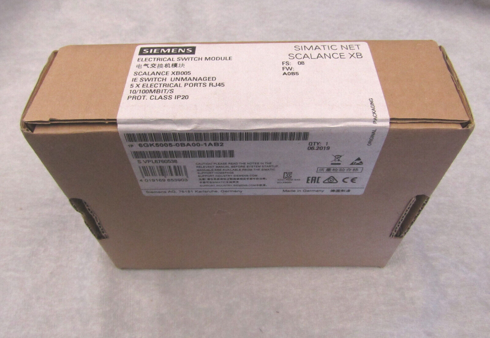 Siemens Scalance XB005 Ethernet Switch Unmanaged 5Port 6GK5005-0BA00-1 ...