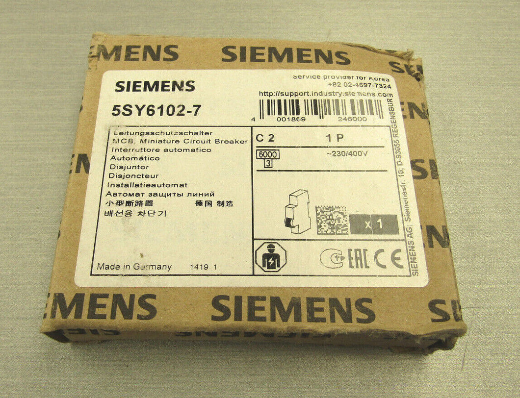 Siemens 5SY6102-7 MCB Minature Circuit Breaker C2 1P