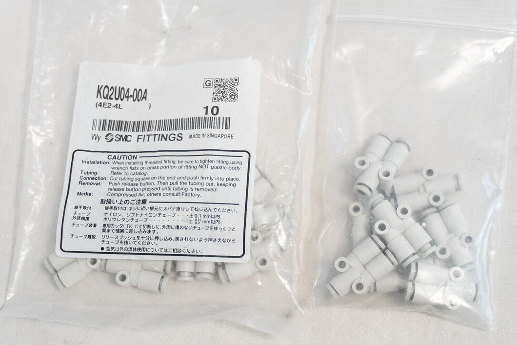 Lot of 18 - SMC KQ2U04-00A, Y TUBE-TO-TUBE ADAPTER; PUSH IN 4 MM