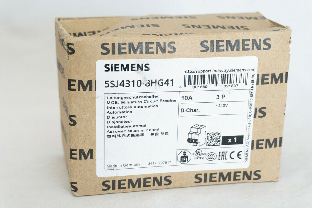 Siemens 5SJ4310-8HG41 CIRCUIT BREAKER, 480Y/277 10KA, 3 -POLE, D, 10A, D=70MM