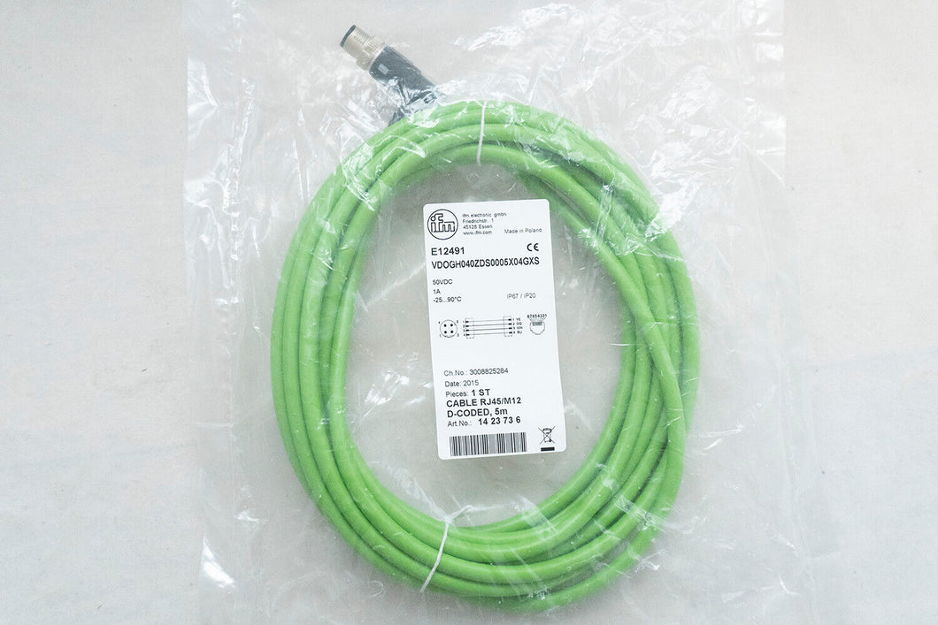 IFM E12491 ETHERNET CABLE, D-CODED5M PVC-CABLE, M12/RJ45