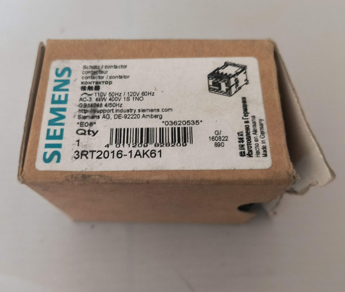 Siemens 3RT2016-1AK61 Electrical Contactor AC-3 4KW 400V 1S 1NO